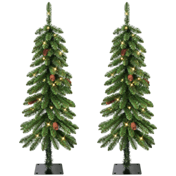 Puleo International 4ft Pre-Lit Alpine Christmas Trees - Set of 2