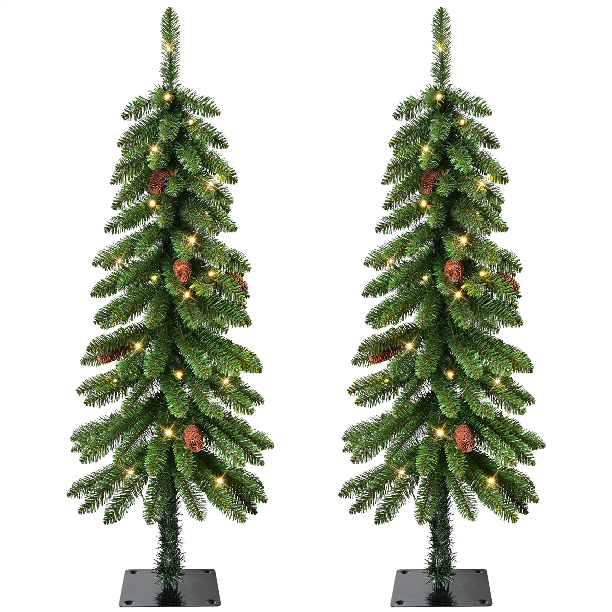 Puleo International 4ft Pre-Lit Alpine Christmas Trees - Set of 2