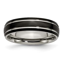 Mens Endless Affection(tm) Grooved 6mm Black IP-Plated Titanium Band