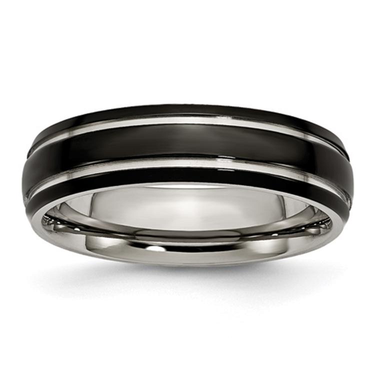 Mens Endless Affection(tm) Grooved 6mm Black IP-Plated Titanium Band
