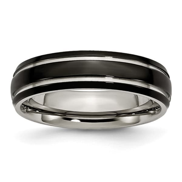 Mens Endless Affection&#40;tm&#41; Grooved 6mm Black IP-Plated Titanium Band - image 