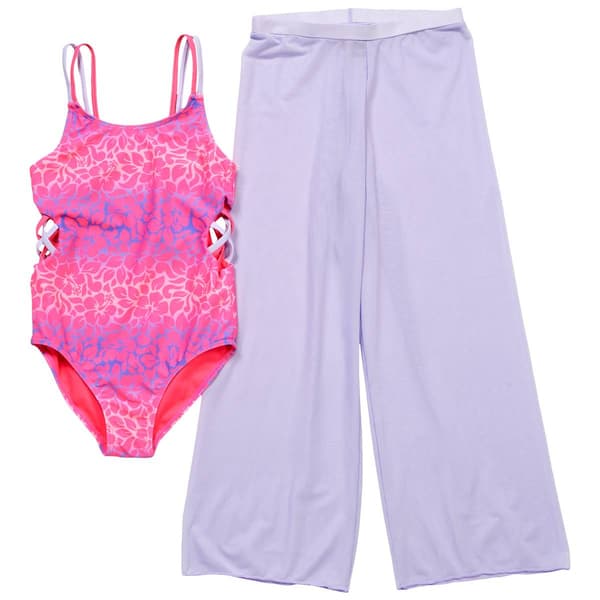 Girls (7-16) Kensie Girl Cutout Floral One Piece Swimsuit & Pants