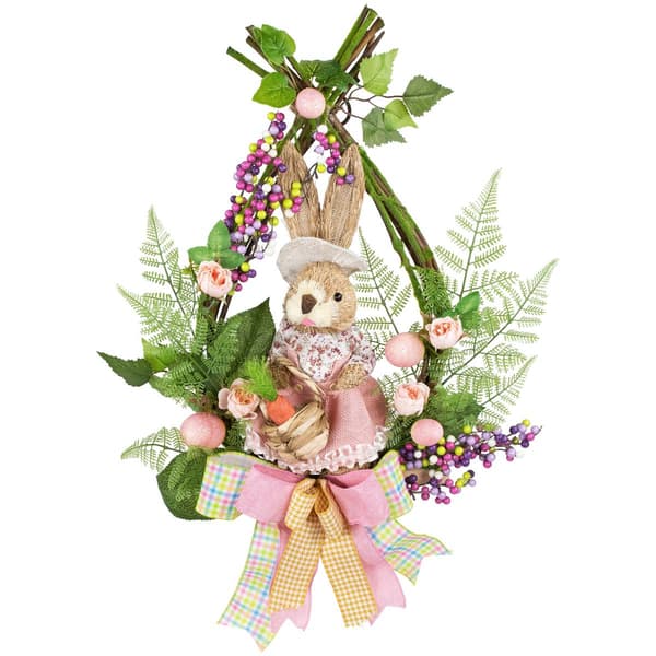 Northlight Seasonal Flower Bunny Moss Teardrop Easter Wreath - image 
