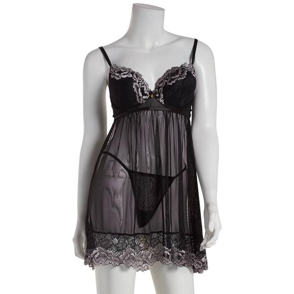 Womens Daisy Fuentes 2pc. Two Tone Lace Babydoll Set - image 
