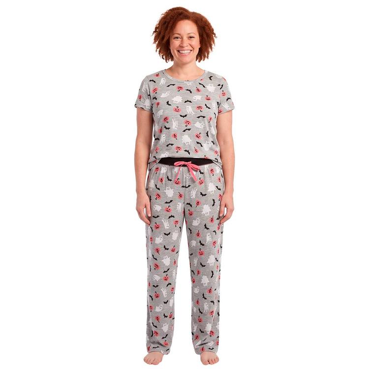 Womens René Rofé® Ghost Cats Bats & Pumpkins Pajama Set