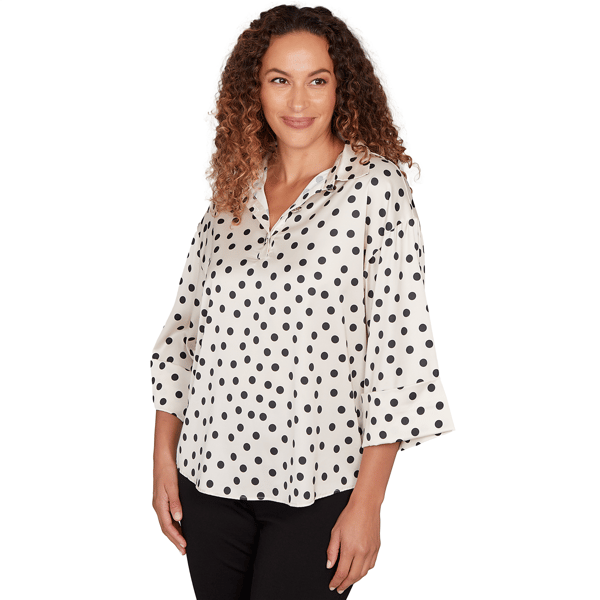 Womens Emaline Dusted Petals 3/4 Wide Sleeve Dot Blouse