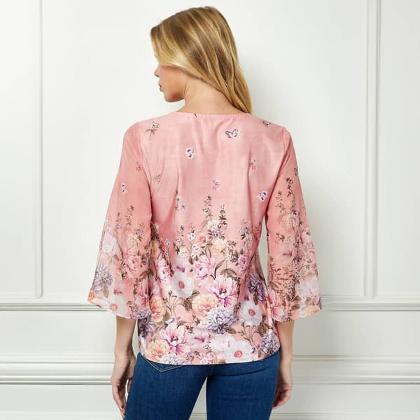 Womens Sara Michelle 3/4 Sleeve Bead Detail Floral Blouse
