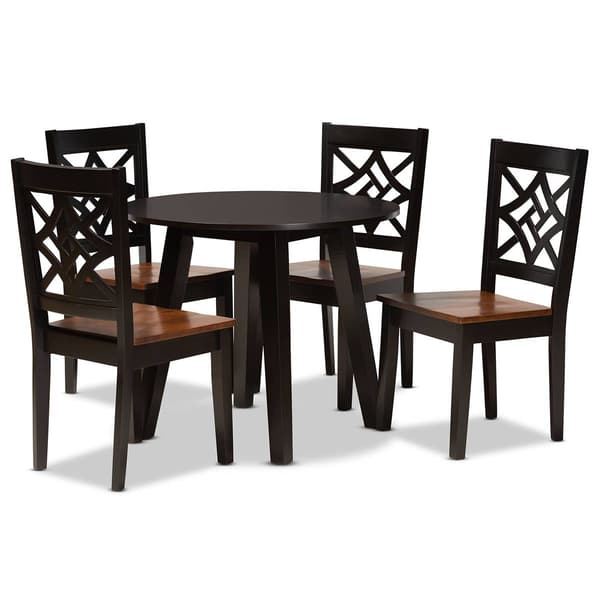 Baxton Studio Rava Two-Tone Dark Brown Wood 5pc. Dining Set