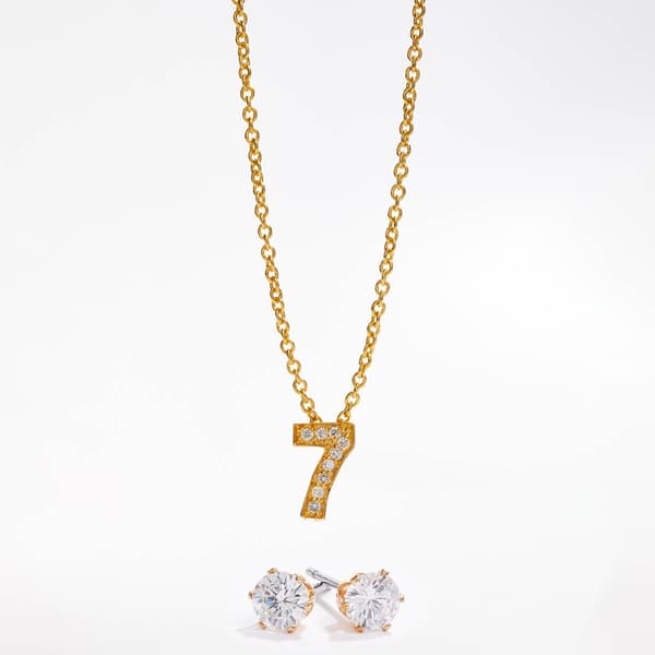 Gold-Tone CZ Lucky Number 7 Pendant & Earring Set - image 