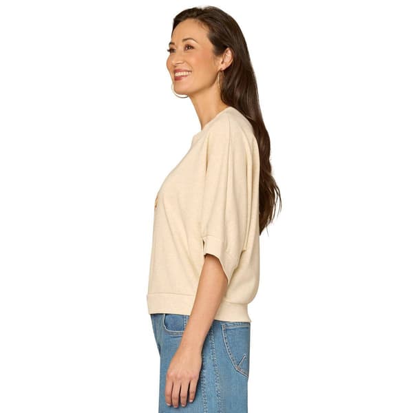 Womens Democracy 3/4 Sleeve Banded Hem Embroidery Sweater