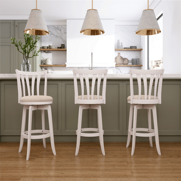HH2 Home Savana White Wood Swivel Bar Height Stool