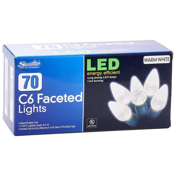 Sienna Warm White 70ct. LED Faceted C6 Christmas Lights - image 