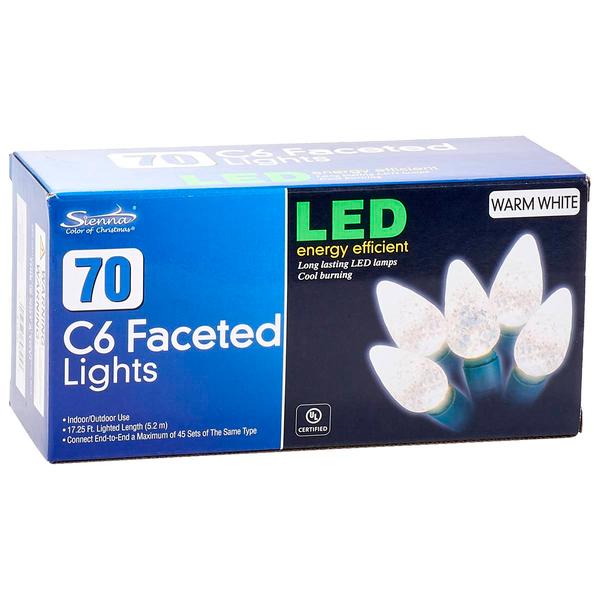 Sienna Warm White 70ct. LED Faceted C6 Christmas Lights - image 