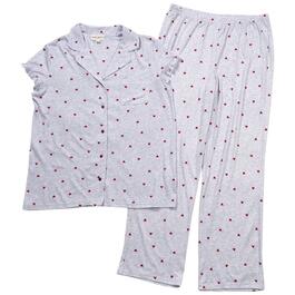 Womens Laura Ashley&#40;R&#41; Short Sleeve Hearts Ruffle Trim Pajama Set
