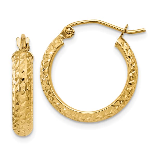Gold Classics&#40;tm&#41; 14kt. Gold 3.5mm Diamond Cut Hoop Earrings - image 