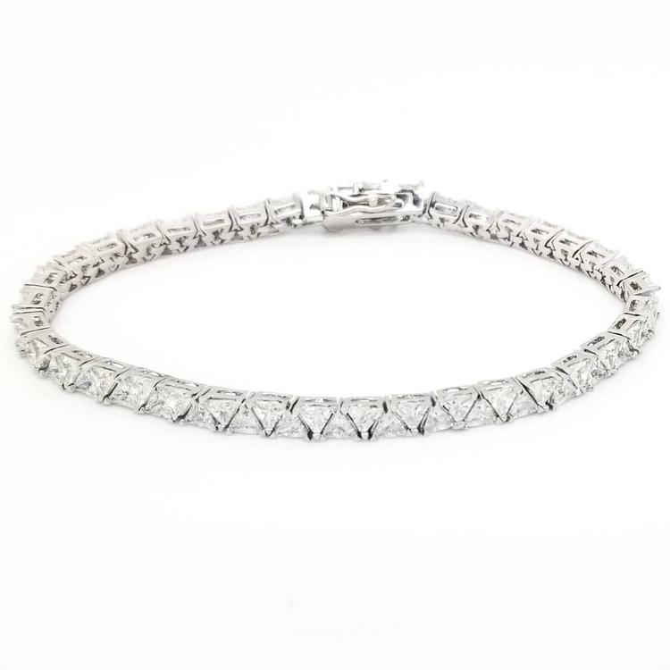 Silver Plated Trillion Cut Line Cubic Zirconia Bracelet