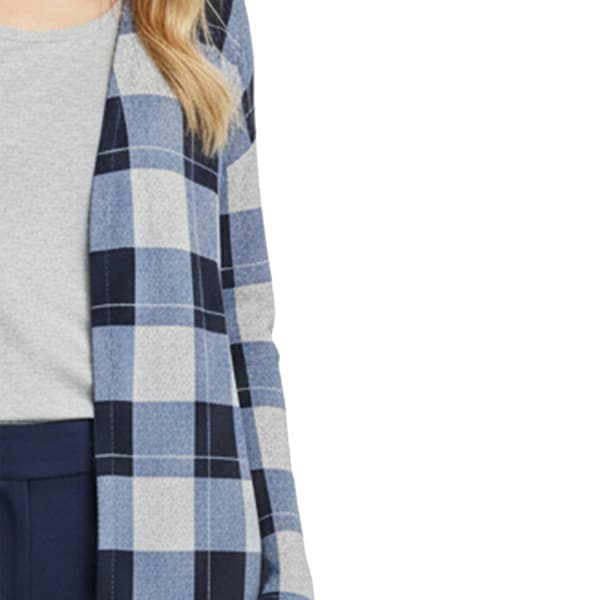 Petite NY Collection Long Sleeve Plaid Hacci Long Cardigan