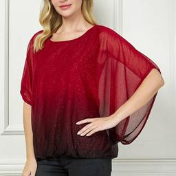 Womens Sara Michelle Batwing Sleeve Ombre Glitter Poncho Blouse