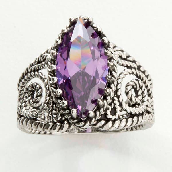 Ashley Cooper(tm) Antique Silver Amethyst Filigree Band Ring - image 