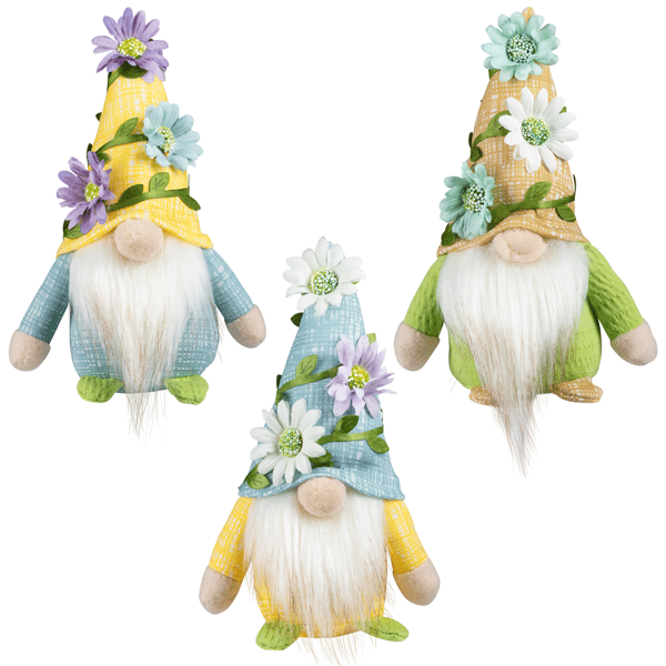 Northlight Mini Plush Gnomes with Floral Hat Spring - Set of 3