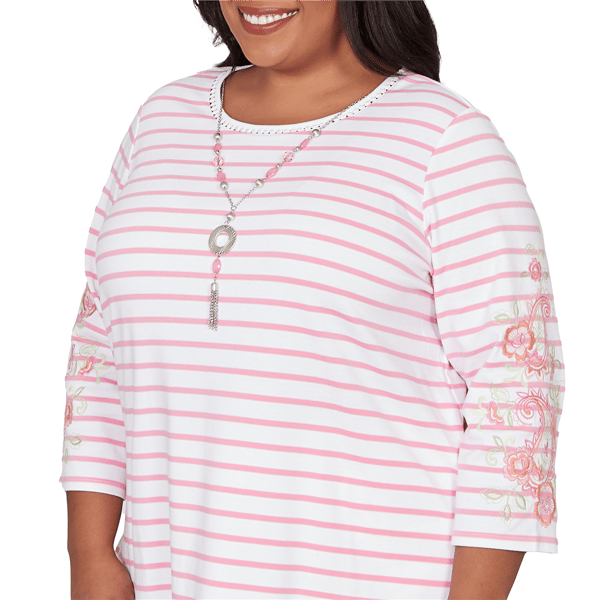 Plus Size Alfred Dunner Classics 3/4 Floral Sleeve Stripe Blouse