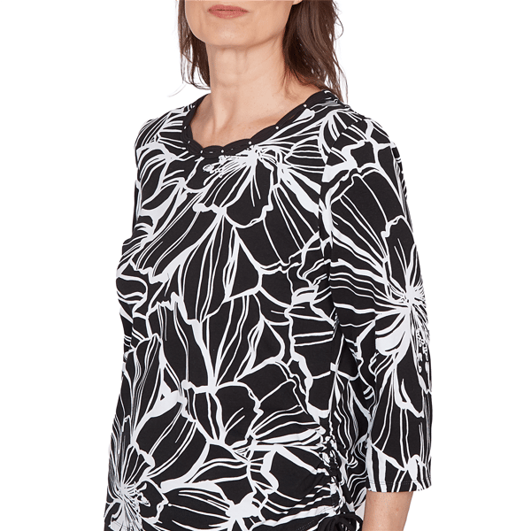 Petite Alfred Dunner Classics Floral Linework Side Tie Blouse
