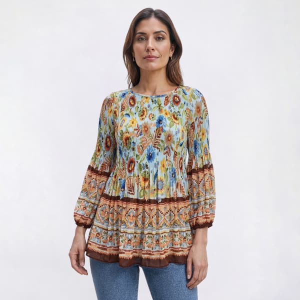 Petite Floral & Ivy Round Neck Floral Pleater Blouse - image 