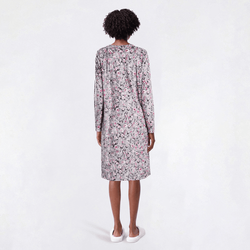 Womens Charmour Long Sleeve Wildflowers Velour Henley Nightgown