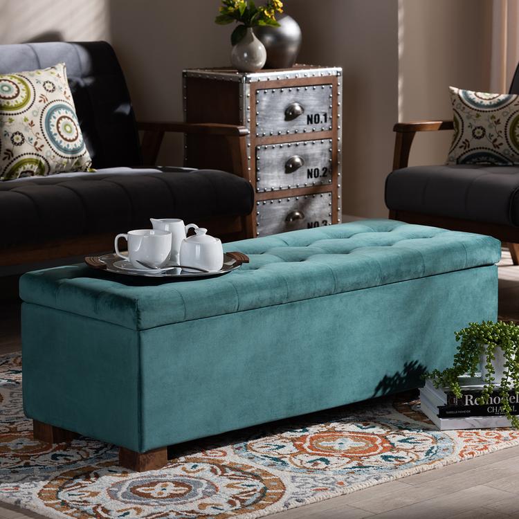 Baxton Studio Roanoke Grid Tufted Storage Ottoman Bench