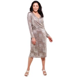 Womens Connected Apparel Long Sleeve Twist V-Neck Metallic Dress