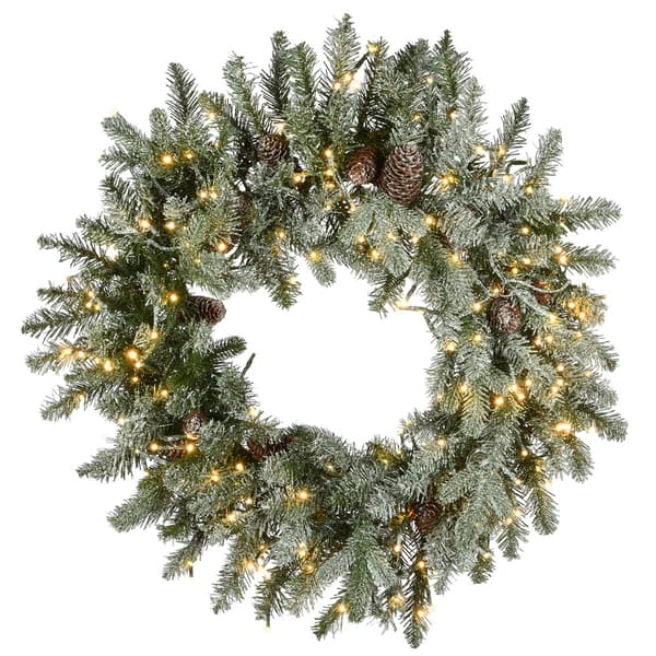 National Tree Pre-Lit 24in. Snowy Morgan Spruce Wreath - image 