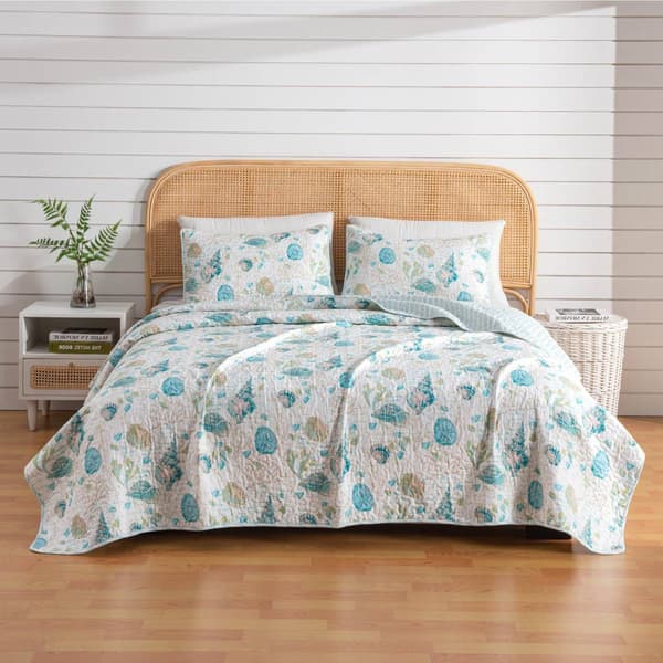 FreshFolds 3pc. Coral Themed Seaside Bedspread Quilt Set - image 