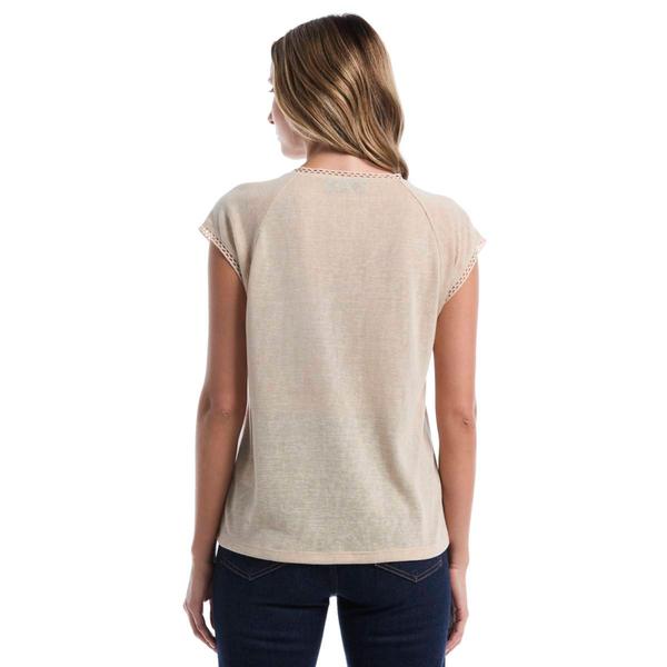 Womens Rafaella® Cap Sleeve Crochet Trim Solid Blouse
