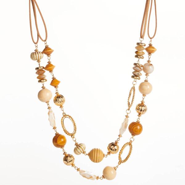 Ashley Cooper(tm) 2 Row Gold Plated Metal Link Necklace With Wood B - image 