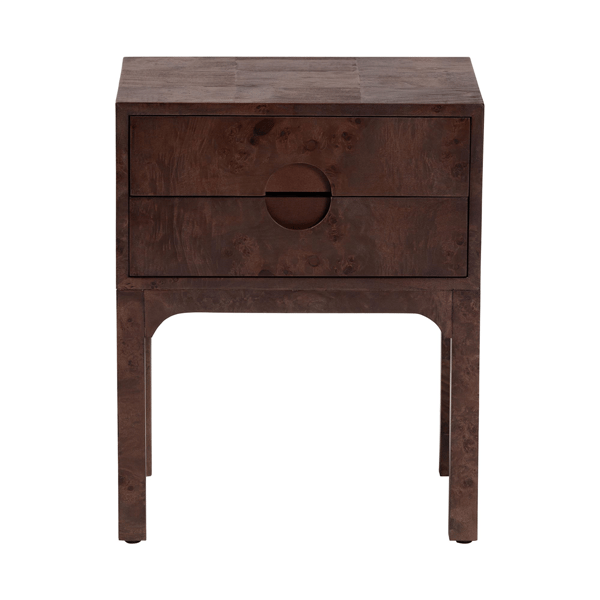 bali & pari Kayla Dark Walnut Brown Real Burl Wood Nightstand
