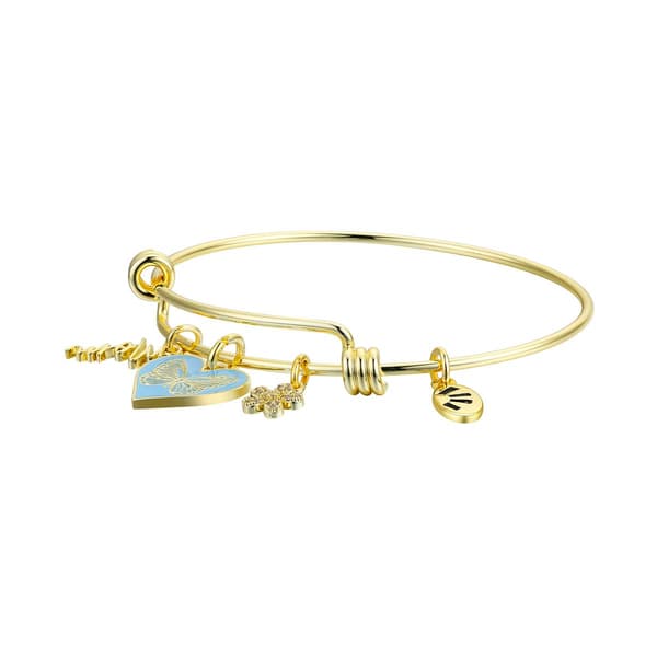 Shine 14kt. Gold Plated CZ Flower & Butterfly Heart Mom Bracelet