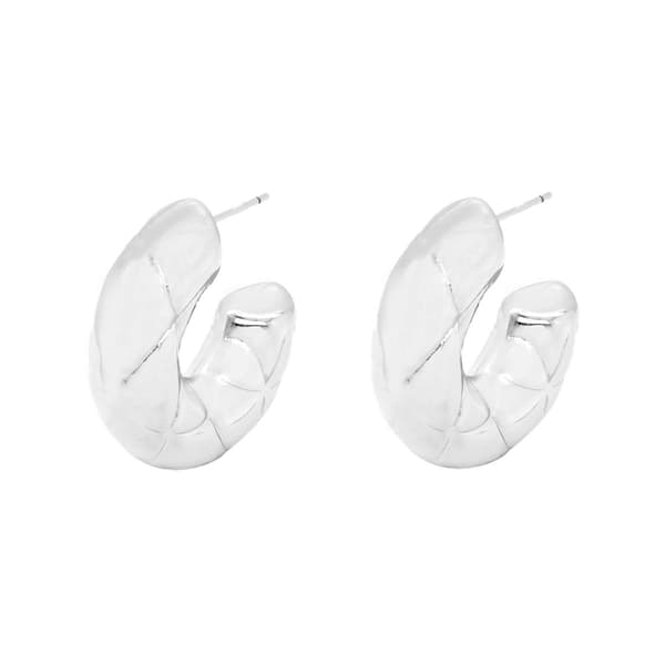 Marsala Silver Plated Puffed C-Hoop Earrings - image 