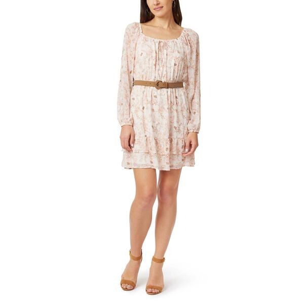 Juniors Wallflower Long Sleeve Chiffon Ditsy Belted A-Line Dress - image 