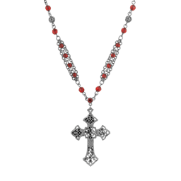 Symbols of Faith Black Tone Cross Red Beaded Chain Necklace