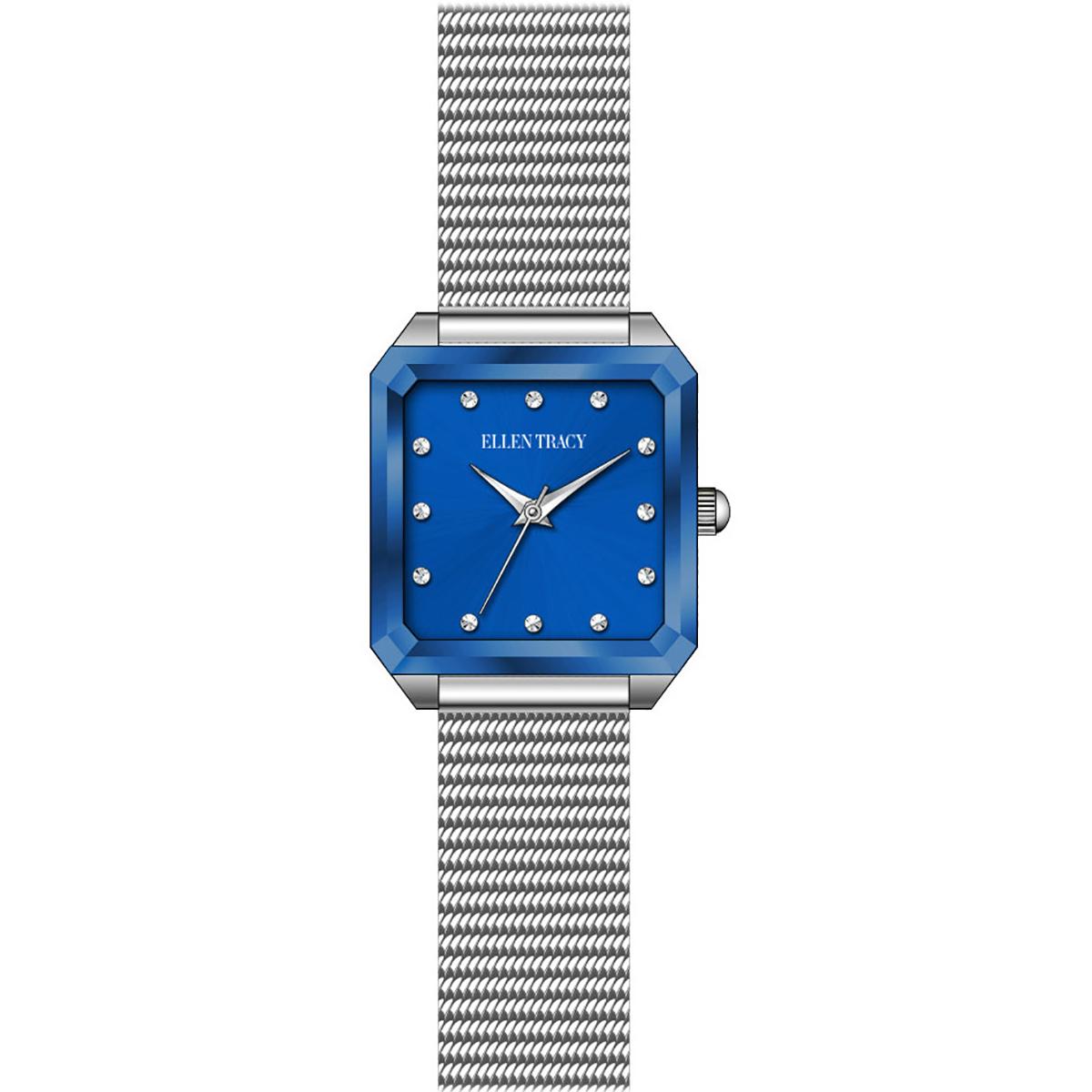 Womens Ellen Tracy Silver/Blue Square Bezel Mesh...