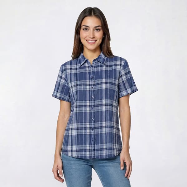 Womens Preswick & Moore® Plaid Dobby Camp Button Down