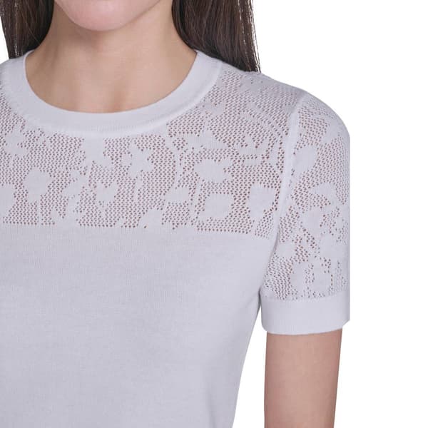 Womens Tommy Hilfiger Short Sleeve Floral Pointelle Sweater