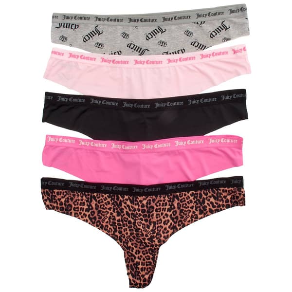 Womens Juicy Couture 5pk. Logo Thong Panties - JC8239-5PKFD - image 