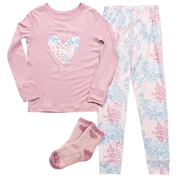 Girls Rene Rofe Snuggle Up Wild at Heart Pajamas & Socks - image 
