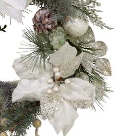 Kurt S. Adler 20in. White Poinsettia Wreath with Pinecones