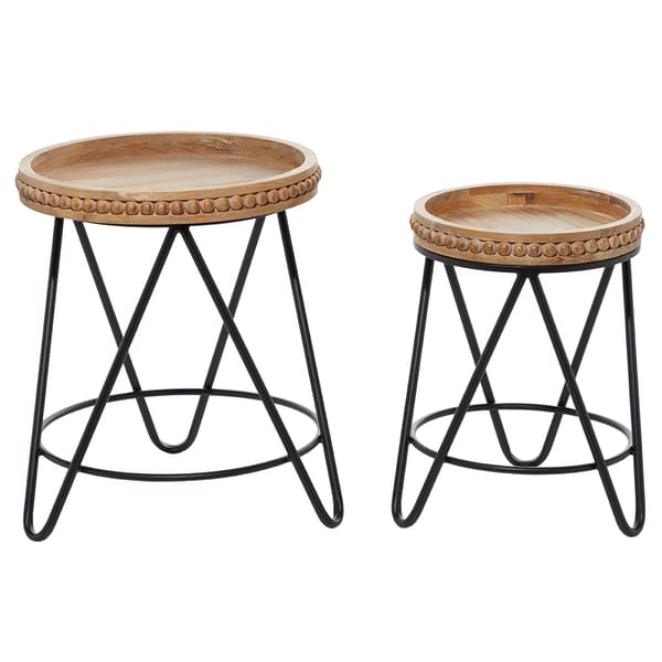 9th & Pike(R) Round Wood And Metal Accent Table - Set Of 2