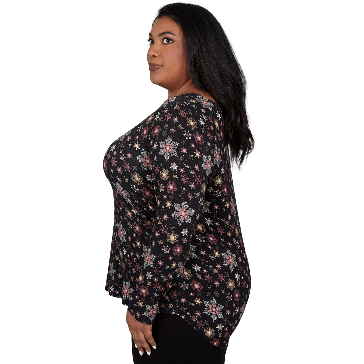 Plus Size Emaline Holiday Festivities Long Sleeve Snowflake Tee