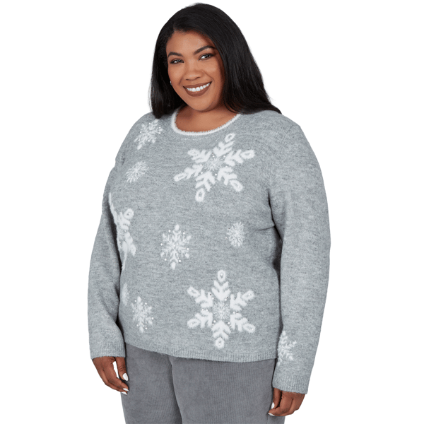 Plus Size Alfred Dunner Vail Snowflake Pearl Heathered Sweater