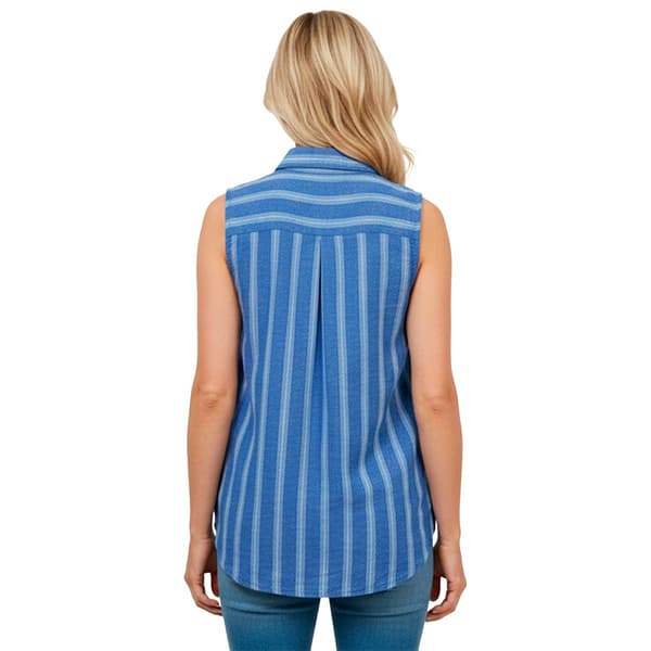 Plus Size Erika Sleeveless Pocket Stripe Button Front Blouse