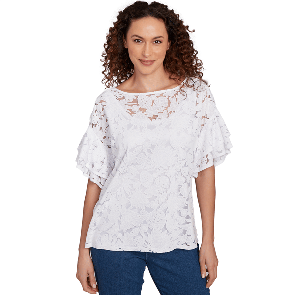 Womens Ruby Rd. Bali Bliss Flutter Sleeve Tropical Blouse - image 